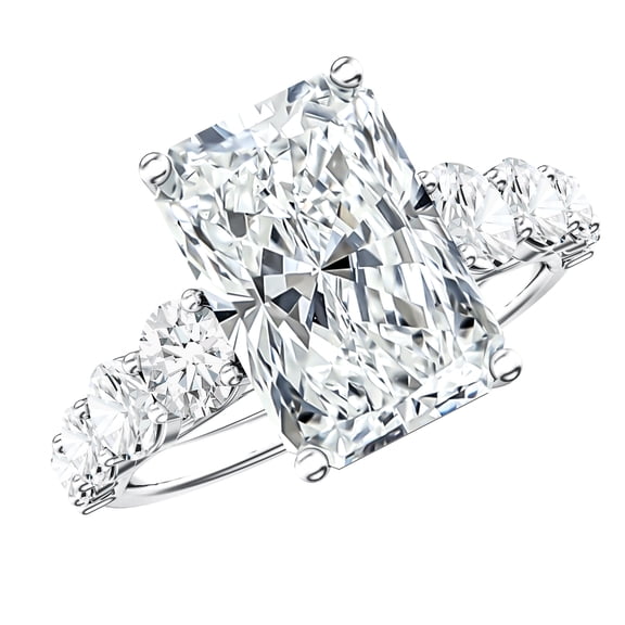 Rosec Jewels IGI Certified Lab Grown Diamond Statement Engagement Ring - 5 Carat Radiant Cut Diamond Ring - E-VS1 Quality, 925 Sterling Silver, US 4.00