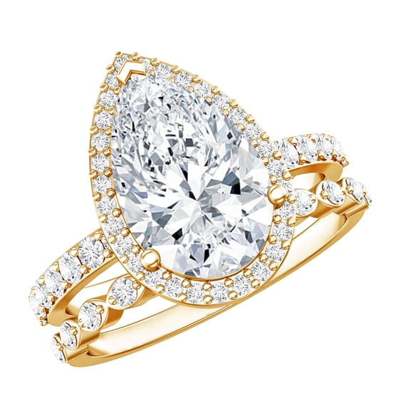 Rosec Jewels IGI Certified Lab Grown Diamond Wedding Bridal Ring Set - E-VS1 Grade - 3 Carat Pear Shape Engagement Ring with Band, 10K Yellow Gold, US 6.00