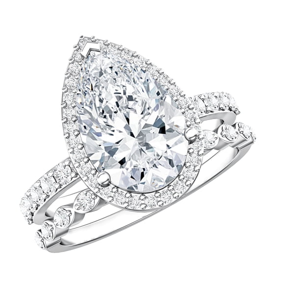 Rosec Jewels IGI Certified Lab Grown Diamond Wedding Bridal Ring Set - E-VS1 Grade - 3 Carat Pear Shape Engagement Ring with Band, 14K White Gold, US 9.00