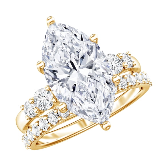 Rosec Jewels IGI Certified Lab Grown Diamond Wedding Bridal Ring Set (E-VS1 Quality) - 4 Carat Marquise Engagement Ring with Band, 10K Yellow Gold, US 4.00