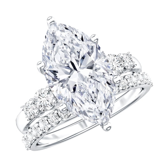 Rosec Jewels IGI Certified Lab Grown Diamond Wedding Bridal Ring Set (E-VS1 Quality) - 4 Carat Marquise Engagement Ring with Band, 18K White Gold, US 8.00