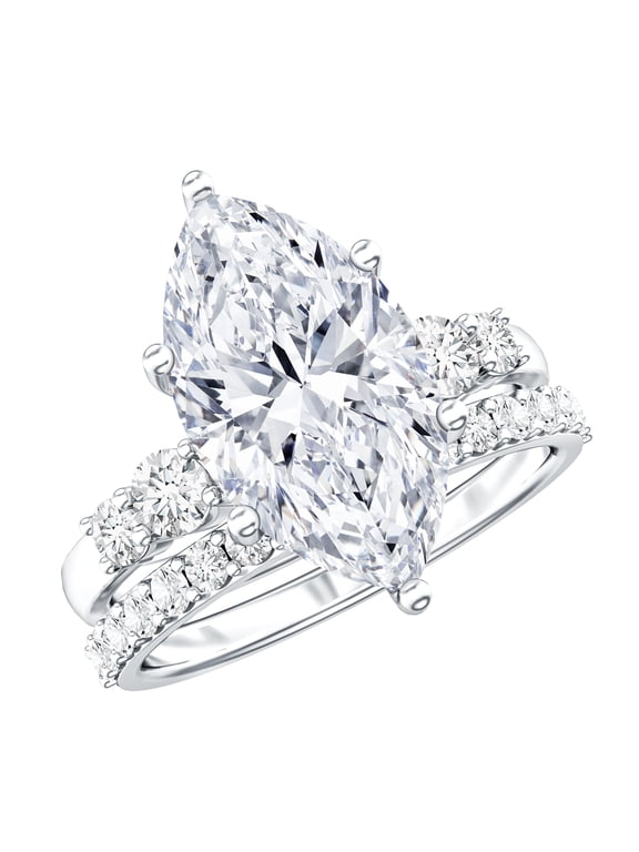 IGI Certified Lab Grown Diamond Wedding Bridal Ring Set (E-VS1 Quality) - 4 Carat Marquise Engagement Ring with Band, 925 Sterling Silver, US 6.50