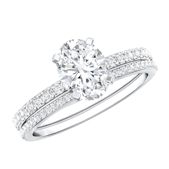 Rosec Jewels IGI Certified Lab Grown Diamond Wedding Bridal Ring Set - E-VS1 Quality - Oval 1 Carat Engagement Ring with Band, 14K White Gold, US 8.50