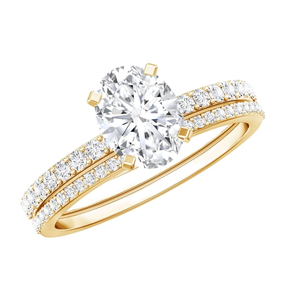 Rosec Jewels IGI Certified Lab Grown Diamond Wedding Bridal Ring Set - E-VS1 Quality - Oval 1 Carat Engagement Ring with Band, 14K Yellow Gold, US 11.00