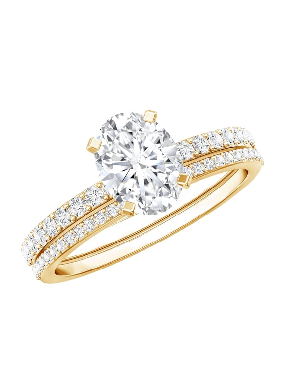 IGI Certified Lab Grown Diamond Wedding Bridal Ring Set - E-VS1 Quality - Oval 1 Carat Engagement Ring with Band, 18K Yellow Gold, US 8.50