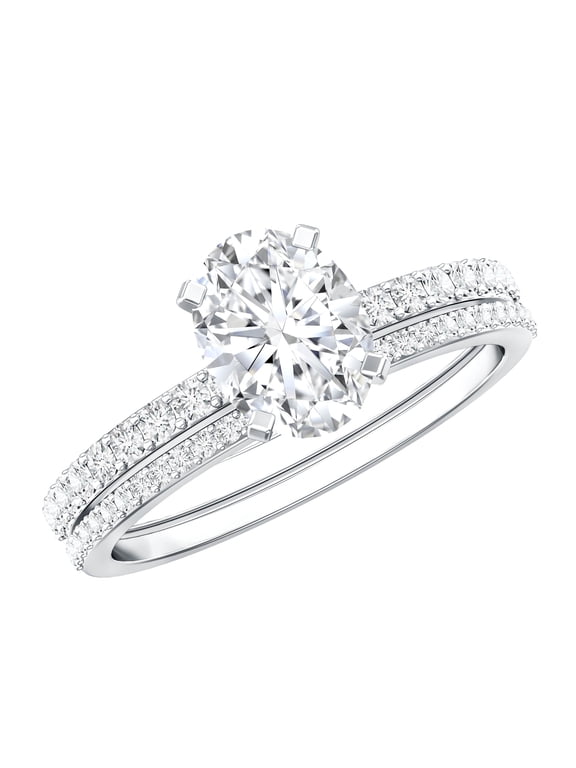 IGI Certified Lab Grown Diamond Wedding Bridal Ring Set - E-VS1 Quality - Oval 1 Carat Engagement Ring with Band, 925 Sterling Silver, US 6.00