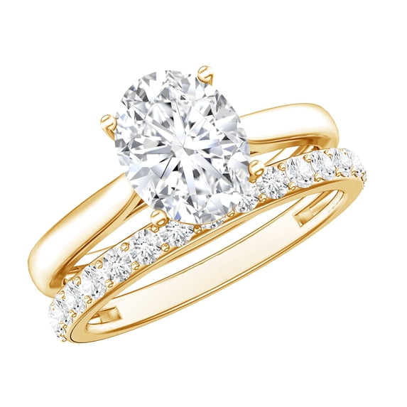 Rosec Jewels IGI Certified Lab Grown Diamond Wedding Ring Set - 2 Carat Oval Diamond Engagement Ring with Enhancer - E-VS1 Grade, 18K Yellow Gold, US 12.50