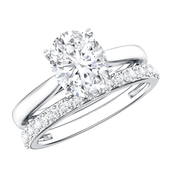 Rosec Jewels IGI Certified Lab Grown Diamond Wedding Ring Set - 2 Carat Oval Diamond Engagement Ring with Enhancer - E-VS1 Grade, 925 Sterling Silver, US 4.00