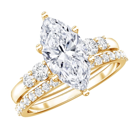 Rosec Jewels IGI Certified Lab Grown Diamond Wedding Ring Set for Women - E-VS1 Grade - 2 Carat Marquise Engagement Ring with Band, 18K Yellow Gold, US 11.50