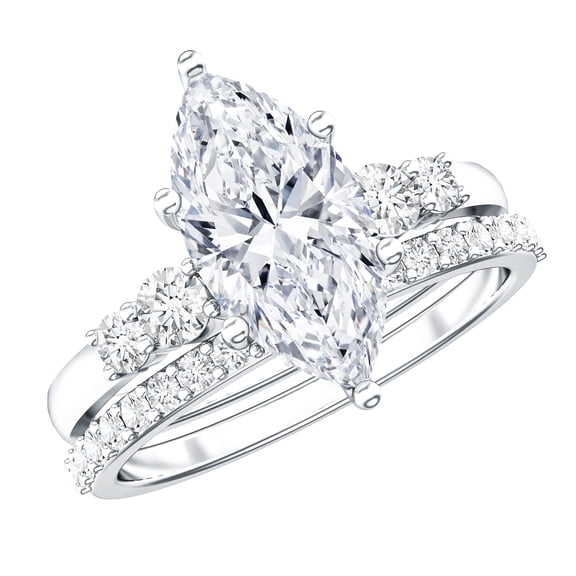 Rosec Jewels IGI Certified Lab Grown Diamond Wedding Ring Set for Women - E-VS1 Grade - 2 Carat Marquise Engagement Ring with Band, 925 Sterling Silver, US 4.00