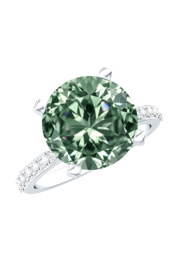 IGI Certified Lab Grown Green Diamond 5 Carat Engagement Ring - Vivid Green Color VS1 Clarity - with Jewelry Box, 18K White Gold, US 5.00