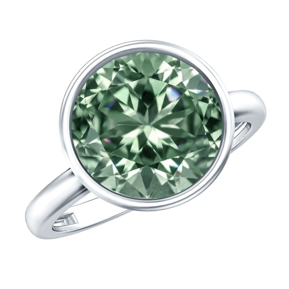 Rosec Jewels IGI Certified Lab Grown Green Diamond Big Engagement Ring (5 Carat, VS1 Quality) - Bezel Set Green Diamond Ring, 925 Sterling Silver, US 4.00