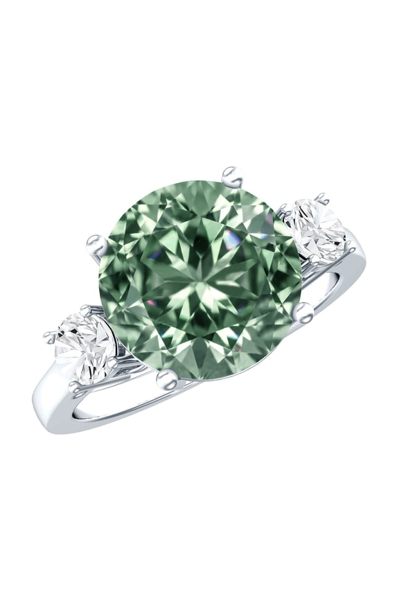 IGI Certified Lab Grown Green Diamond Engagement Ring 3 Carat (Vivid Green Color VS1 Clarity) - 3 Stone Ring, 14K White Gold, US 9.00