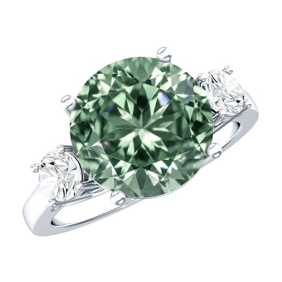 Rosec Jewels IGI Certified Lab Grown Green Diamond Engagement Ring 3 Carat (Vivid Green Color VS1 Clarity) - 3 Stone Ring, 925 Sterling Silver, US 4.00
