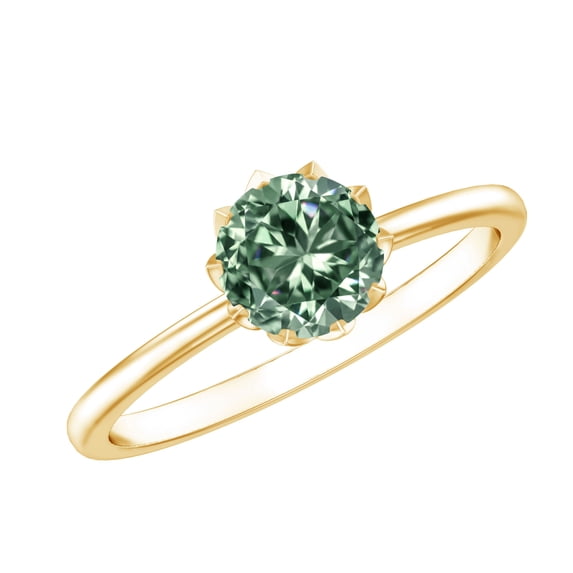 Rosec Jewels IGI Certified Lab Grown Green Diamond Engagement Ring in Lotus Basket Set (1 Carat, Vivid Green Color VS1 Clarity), 18K Yellow Gold, US 8.50
