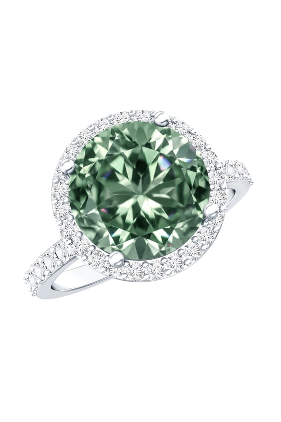 IGI Certified Lab Grown Green Diamond Halo Engagement 5 Carat - Statement Ring - Vivid Green Color VS1 Clarity, 10K White Gold, US 10.00