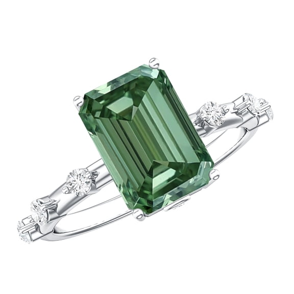 Rosec Jewels IGI Certified Lab Grown Green Diamond Solitaire Engagement Ring 3 Carat - VS1 Grade - Emerald Cut Diamond Ring, 925 Sterling Silver, US 4.00