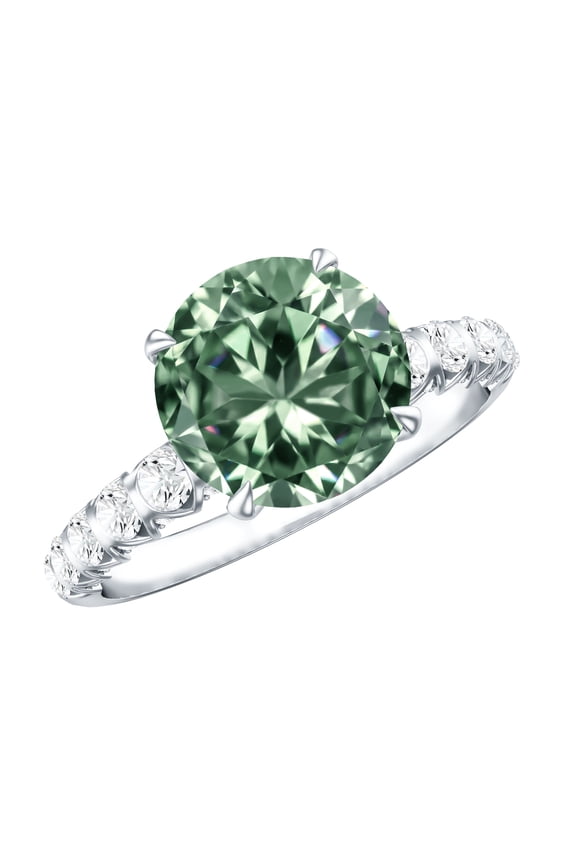 IGI Certified Lab Grown Green Diamond Solitaire Engagement Ring 3 Carat - VS1 Quality - Green and White Diamond Ring, 10K White Gold, US 10.00