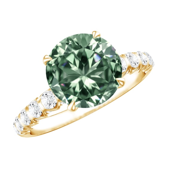 Rosec Jewels IGI Certified Lab Grown Green Diamond Solitaire Engagement Ring 3 Carat - VS1 Quality - Green and White Diamond Ring, 14K Yellow Gold, US 4.00