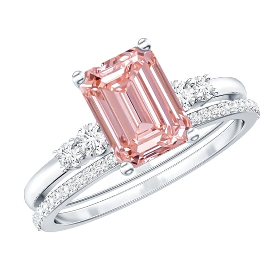 Rosec Jewels IGI Certified Lab Grown Pink Diamond 2 Carat Engagement Ring with Band - VS1 Clarity, 925 Sterling Silver, US 4.00