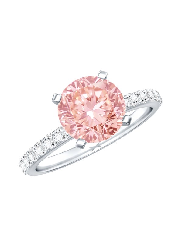 IGI Certified Lab Grown Pink Diamond 3 Ct Engagement Ring - Fancy Pink Color VS1 Clarity, 925 Sterling Silver, US 4.00