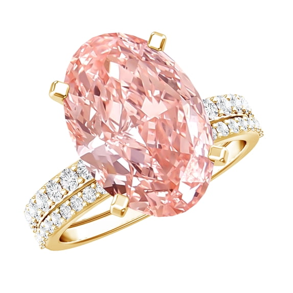 Rosec Jewels IGI Certified Lab Grown Pink Diamond 4 Carat Engagement Ring with Band - VS1 Clarity, 10K Yellow Gold, US 9.00