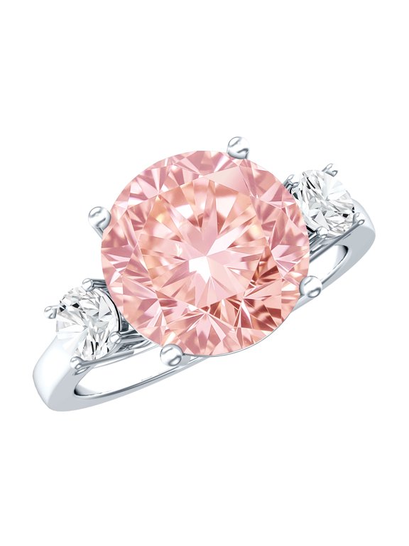 IGI Certified Lab Grown Pink Diamond Statement Engagement Ring 3 Ct - Fancy Pink Color VS1 Clarity, 925 Sterling Silver, US 4.00