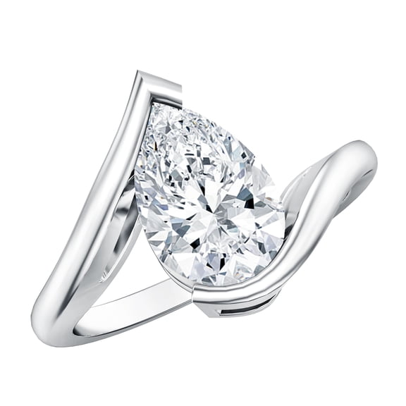 Rosec Jewels IGI Certified Pear Shape Lab Grown 2 Ct Engagement Ring (E-VS1 Grade) - Bypass Ring, 925 Sterling Silver, US 4.00