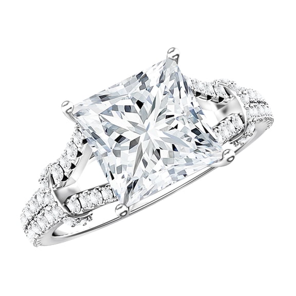 Rosec Jewels IGI Certified Princess Cut Lab Grown Diamond Engagement Ring with Split Shank - 4 Carat - E-VS1 Quality, 925 Sterling Silver, US 4.00