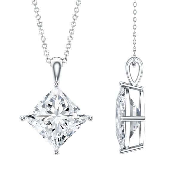 Rosec Jewels IGI Certified Princess Cut Lab Grown Diamond Pendant Necklace - E-VS1 Quality - 5 Carat Diamond Necklace for Women, 925 Sterling Silver