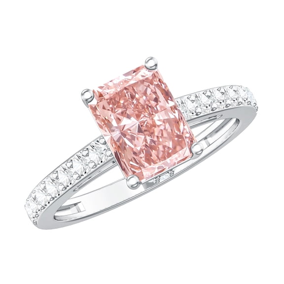 Rosec Jewels IGI Certified Radiant Cut Lab Grown 2 Carat Pink Diamond Engagement Ring (VS1 Quality), 925 Sterling Silver, US 4.00