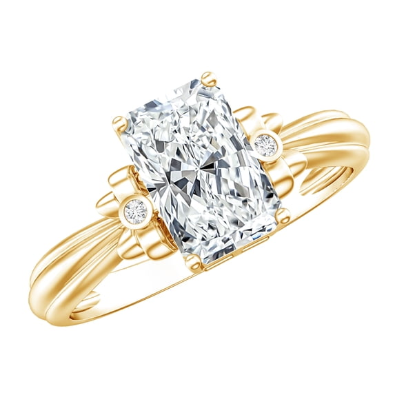 Rosec Jewels IGI Certified Radiant Cut Lab Grown Diamond 2 Ct Engagement Ring with Bow (E-VS1 Grade), 18K Yellow Gold, US 11.00