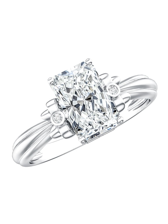 IGI Certified Radiant Cut Lab Grown Diamond 2 Ct Engagement Ring with Bow (E-VS1 Grade), 925 Sterling Silver, US 4.00