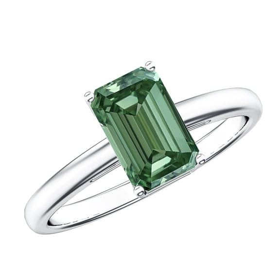 Rosec Jewels IGI Certified Solitaire Lab Grown Green Diamond Emerald Cut Engagement Ring - 2 Carat - Vivid Green Color VS1 Clarity, 925 Sterling Silver, US 4.00