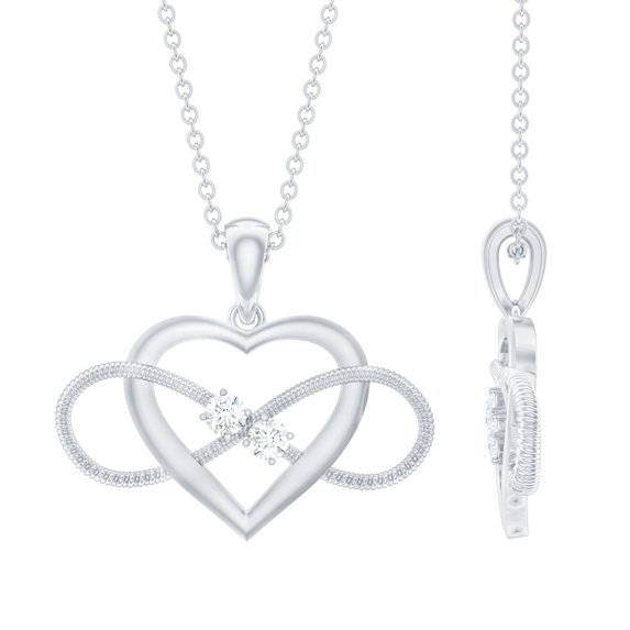 Rosec Jewels Natural Diamond Heart and Infinity Necklace for Women - with Chain - HI-SI Quality - Ready to Gift for Valentines, 14K White Gold