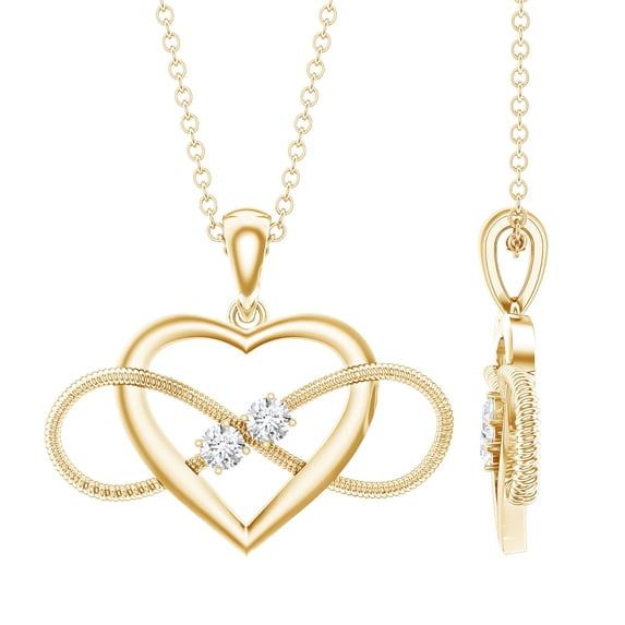 Rosec Jewels Natural Diamond Heart and Infinity Necklace for Women - with Chain - HI-SI Quality - Ready to Gift for Valentines, 14K Yellow Gold