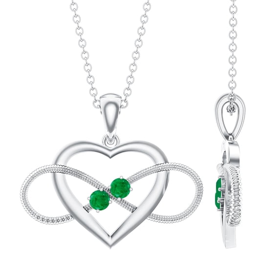 Rosec Jewels Infinity Heart Pendant with Emerald (AAA Quality, Chain included) - Ready to Gift Necklace for Valentines, 10K White Gold
