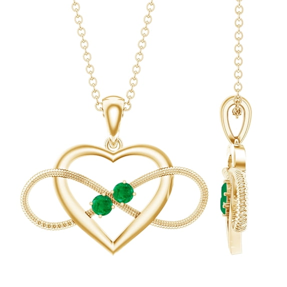 Rosec Jewels Infinity Heart Pendant with Emerald (AAA Quality, Chain included) - Ready to Gift Necklace for Valentines, 18K Yellow Gold
