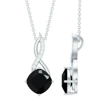 Rosec Jewels Natural Black Spinel Infinity Pendant Necklace with Diamond (8 mm Cushion Cut Spinel, AAA Quality) - Ready to Gift, 925 Sterling Silver