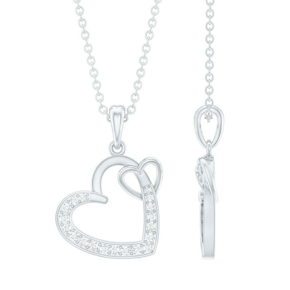 Rosec Jewels Interlock Twin Heart Pendant - Natural Diamond Pendant for Women (0.25 CT), 14K White Gold