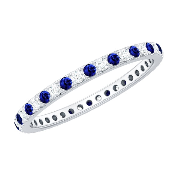 Rosec Jewels Lab Created Blue Sapphire Eternity Ring with Diamond for Women (AAAA Quality), 18K White Gold, US 9.00