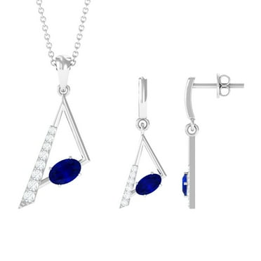 Rosec Jewels Lab Created Blue Sapphire Jewelry Set with Diamond for Women (1.75 CT), 925 Sterling Silver