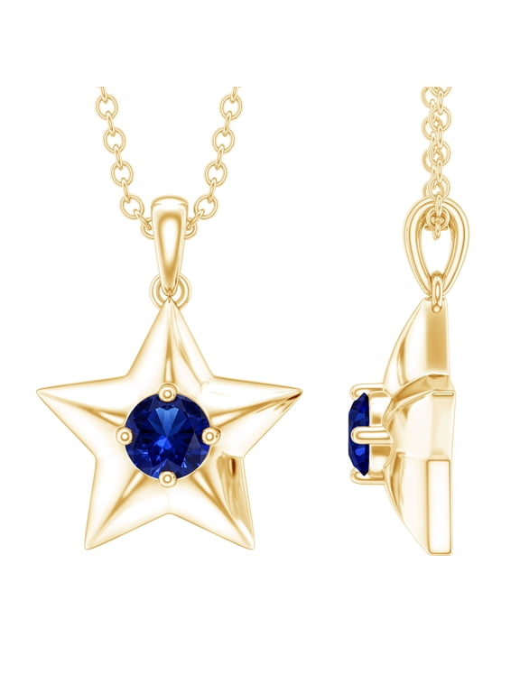 Lab Grown Blue Sapphire Star Necklace With Silver Chain - Silver Sapphire Star Of David Necklace (September Birthstone) - with Jewelry Box