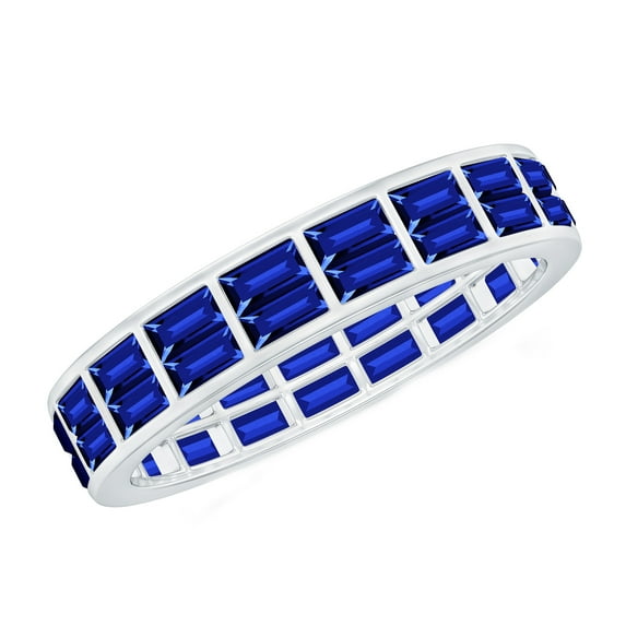 Rosec Jewels Lab Grown Blue Sapphire Eternity Ring Band for Women - Sapphire Anniversary Band - AAAA Quality Certified, 10K White Gold, US 10.00