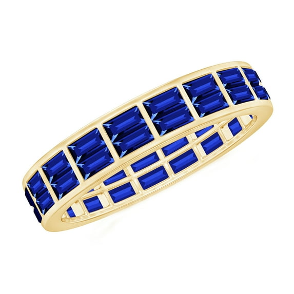 Rosec Jewels Lab Grown Blue Sapphire Eternity Ring Band for Women - Sapphire Anniversary Band - AAAA Quality Certified, 14K Yellow Gold, US 5.50
