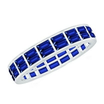 Rosec Jewels Lab Created Blue Sapphire Two Row Eternity Ring (AAAA Quality), 925 Sterling Silver, US 4.00