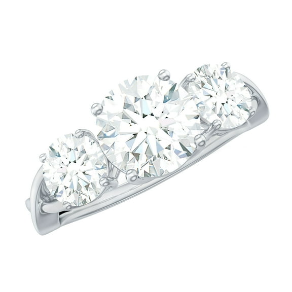 Rosec Jewels Lab Created Diamond 3 Stone Engagement Ring (7 mm, 5 mm, Ef-Vs Quality) - with Jewelry Box, 14K White Gold, US 7.00