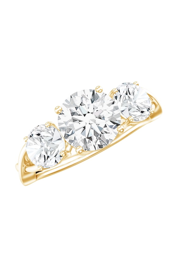 Lab Created Diamond 3 Stone Engagement Ring (7 mm, 5 mm, Ef-Vs Quality) - with Jewelry Box, 14K Yellow Gold, US 7.00