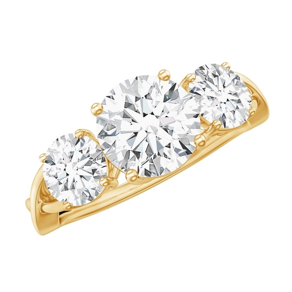 Rosec Jewels Lab Created Diamond 3 Stone Engagement Ring (7 mm, 5 mm, Ef-Vs Quality) - with Jewelry Box, 14K Yellow Gold, US 8.00