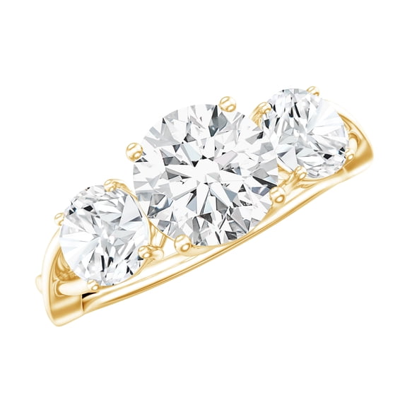 Rosec Jewels Lab Created Diamond 3 Stone Engagement Ring (7 mm, 5 mm, Ef-Vs Quality) - with Jewelry Box, 14K Yellow Gold, US 8.00